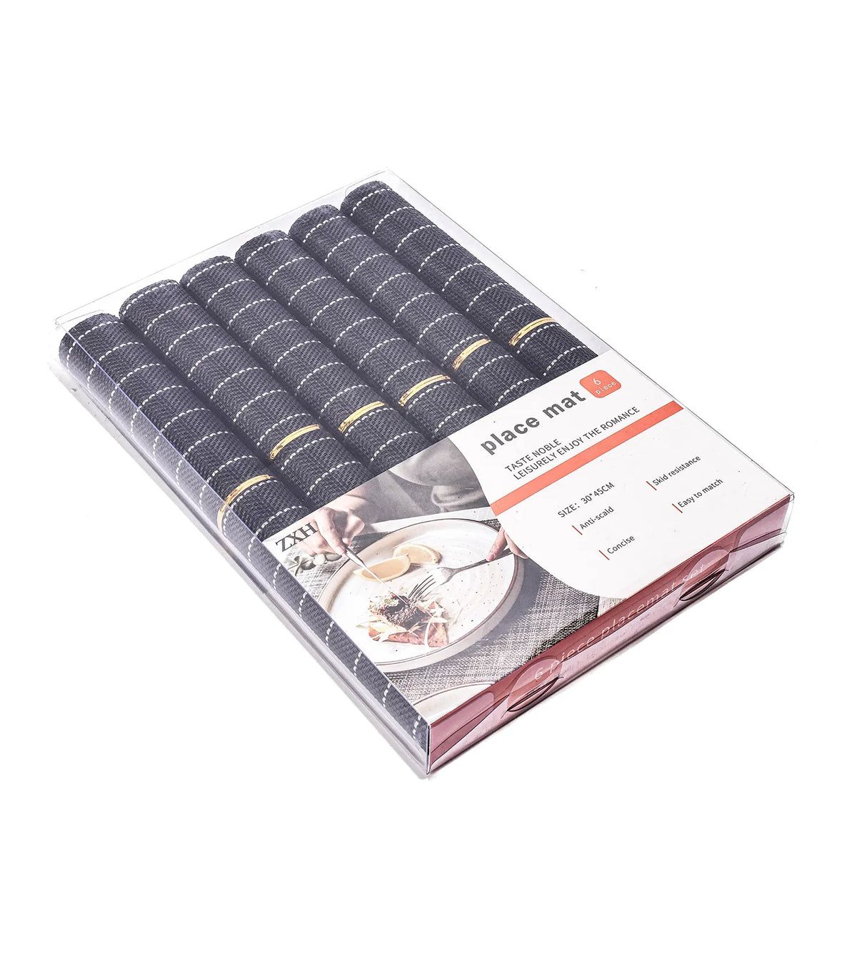 طقم مفارش رتان مخطط 45*30 سم 6 ق